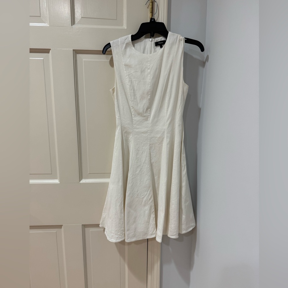 Theory White Sleeveless Cowl Neck Mini Dress